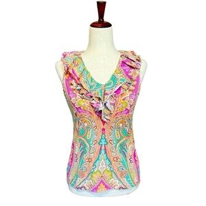 Lauren Ralph Lauren Paisley Ruffle Sleeveless Blouse. Multi Color Size S #1347